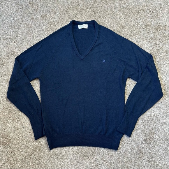 Christian Dior Vintage 90s Navy Blue V Neck Sweater Size Medium - Picture 1 of 7